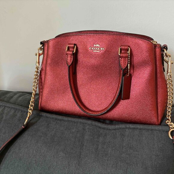 Coach Mini Sage Carryall Purse, Metallic Ruby Red Crossbody Handbag - Picture 8 of 10